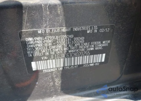 2012 Subaru Impreza 2.0I Premium z USA, uszkodzony, nr VIN JF1GJAC63CH020255